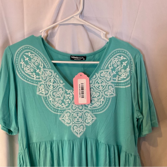 Heimish Women’s Short Sleeve V-Neck Damask Bohemian Top Size Small Mint NWTO - Picture 3 of 11